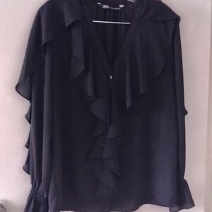 Zara Elegant Black Ruffle Blouse